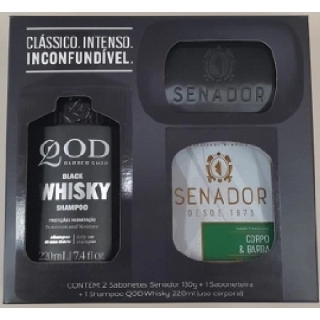 ESTOJO QOD & SENADOR C/2 SABONETES 130G + SABONETEIRA + SH 220ML