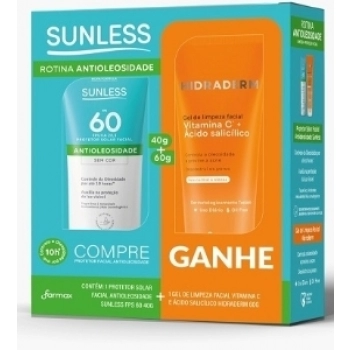 KIT ANTIOLEOSIDADE FACIAL SUNLESS FARMAX FPS 60 40G + GEL DE LIMPEZA 60G