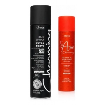 PACK HAIR SPRAY FIXADOR CHARMING 400ML BLACK EXTRA FORTE + FIX MAQUIAGEM 150ML