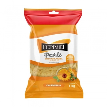 CERA DEPILATORIA DEPIMIEL LV 1KG PG 800G NATURAL COM CALENDULA EM PEROLAS