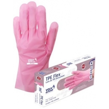 LUVA TPE FLEX VOLK ROSA DESCARTAVEL C/100 PEQ.