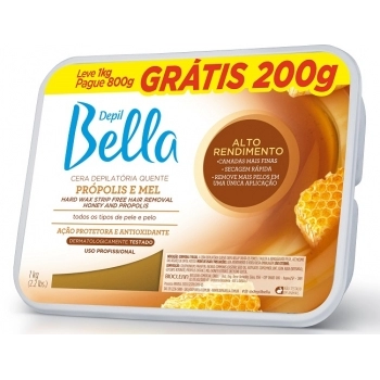 CERA QUENTE DEPIL BELLA 1KG PAGUE 800GR PROPOLIS E MEL