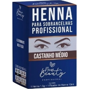 HENNA SOBRANCELHA NEW BEAUTY 1,5G + FIX 10ML CASTANHO MEDIO