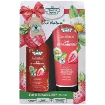 KIT PRESENTE SAB LIQ+LOCAO HIDR CORPO FLORES E VEGETAIS MORANGO