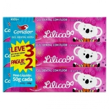 GEL DENTAL CONDOR ACIMA 6 ANOS 50GR LV3 PG2 LILICA RIPILICA C/ FLUOR