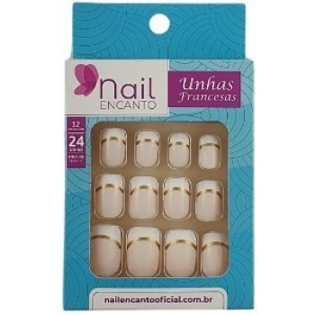 UNHAS FHACES NAIL ENCANTO FRANCESA DUPLA C/24 DOURADA