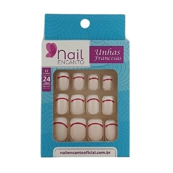 UNHAS FHACES NAIL ENCANTO FRANCESA DUPLA C/24 VERMELHA