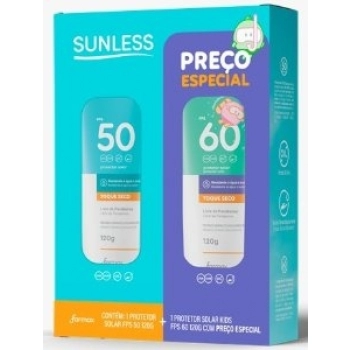 KIT PROT SOLAR CORPO SUNLESS FPS 50 120G + KIDS FPS 60 PREÇO ESPECIAL