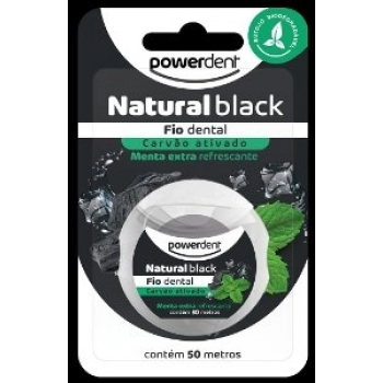 FIO DENTAL POWERDENT NATURAL BLACK 50M CARVAO ATIVADO