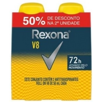 PACK DES ROLL ON REXONA 50ML C/02 MEN V8 72H GTS 50% DESC 2ª UN