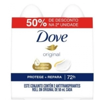 PACK DES ROLL ON DOVE 50ML C/02 FEM ORIGINAL GTS 50% DESC 2 UN