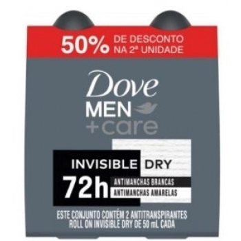PACK DES ROLL ON DOVE 50ML C/02 MEN+CARE INVISIBLE DRY GTS 50% DESC 2 UN