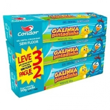 GEL DENTAL CONDOR 50G LV3 PG2 GALINHA PINTADINHA S/ FLUOR MORANGO