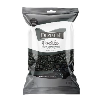 CERA DEPILATORIA DEPIMIEL 1KG NEGRA COM LAMA NEGRA EM PEROLAS