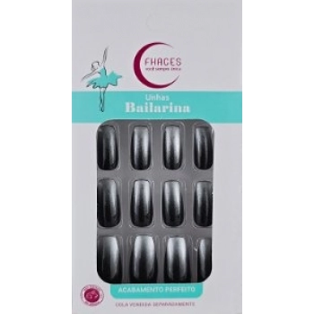 UNHAS FHACES BAILARINA PRETA C/28 PONTA PRATA METALICA