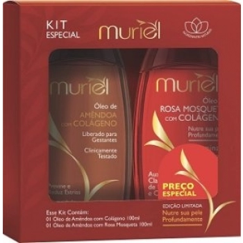 KIT OLEO DE AMENDOAS CORPORAL MURIEL C/02 100ML COLAGENO+ ROSA MOSQUETA