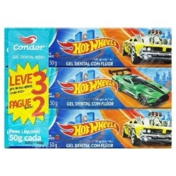 GEL DENTAL CONDOR ACIMA 6 ANOS 50GR LV3 PG2 HOT WHEELS C/ FLUOR